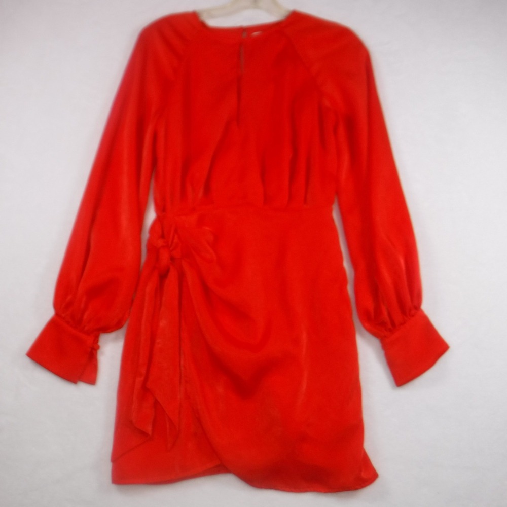 Finders Keepers Red Satin Long Sleeve Wrap Mini Dress Size Small 4